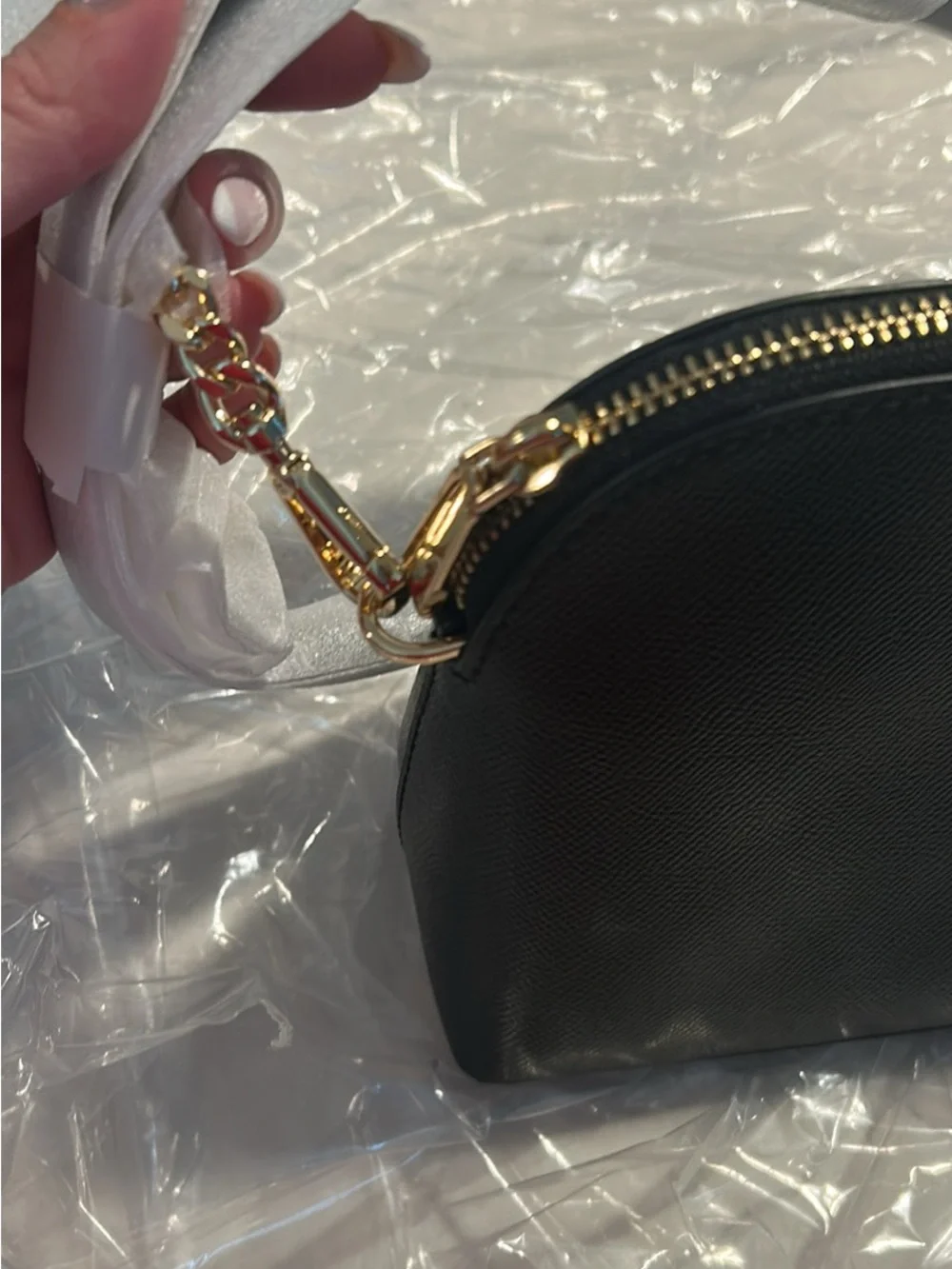 MICHAEL KORS Black Saffiano Leather Dome Crossbody with Gold Hardware